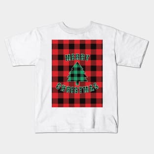 Merry Christmas Buffalo Plaids Christmas Tree Kids T-Shirt